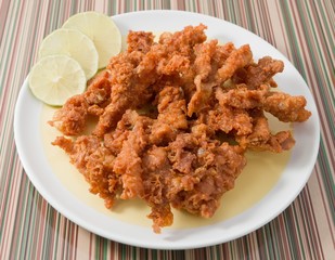 Thai Street Food, Fried Chicken Skins on A Dish