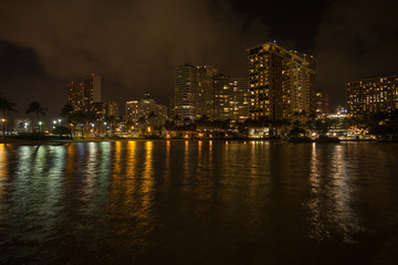 Fototapeta na wymiar Honolulu downtown at night, Oahu Hawaii