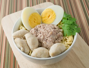 Instant Noodles with Pork, Meat Balls and Boiled Egg