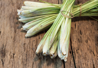 bundle of lemon grass on the wood table