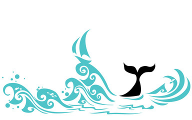 Naklejka premium Sea waves & whale's tail