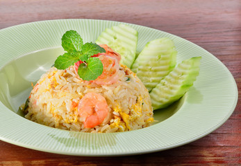 Fried rice with shrimp on background