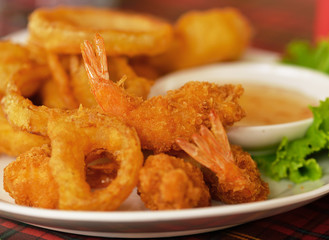 fried shrimp and paste on background.