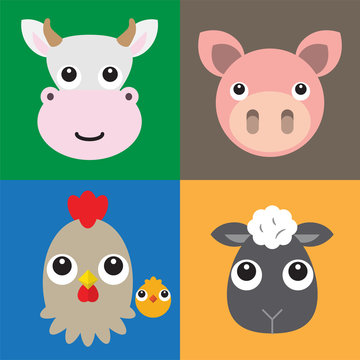 Farm animals head. Vector illustration