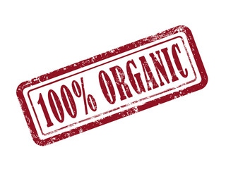 stamp 100 percent organic in red text on white