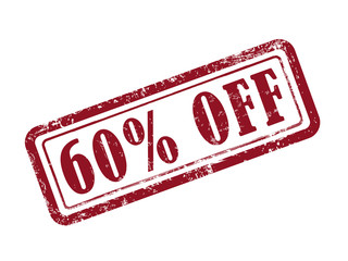 stamp 60 percent off in red text on white