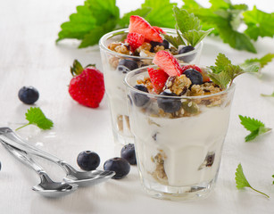 Granola with yogurt and fresh berries.
