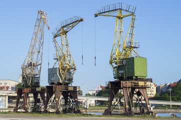 Fototapeta na wymiar the historic port cranes in Szczecin