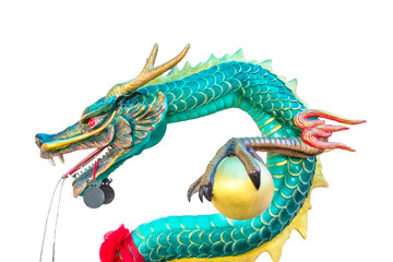 green dragon statue isolated on white background