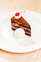 chocolate cake with ice cream