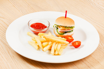 burger with french fries