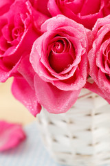 pink roses in the basket
