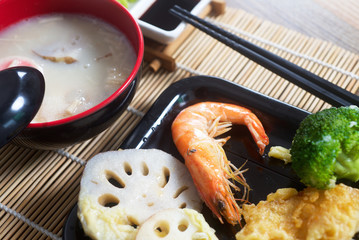 Chawanmushi traditional Japanese soup and tempura
