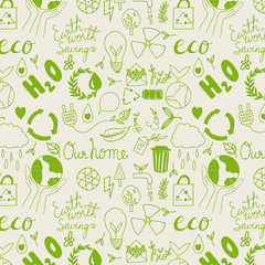 Hand drawn seamleass eco friendly pattern.