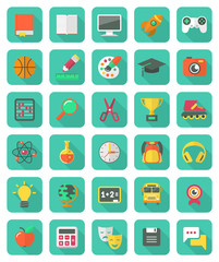 Flat square vector education icons of school subjects