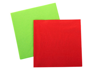 Red and green Serving colored paper napkins isolated
