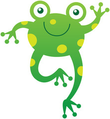 Cute friendly frog waving animatedly