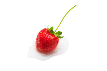 Strawberry in water drops isolated on white background