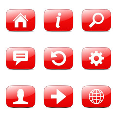 Web Internet Square Vector Red Icon Design Set