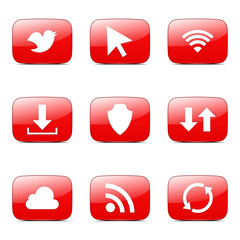 Web Internet Social Square Vector Red Icon Design Set