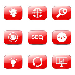 SEO Internet Sign Square Vector Red Icon Design Set 2