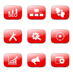 SEO Internet Sign Square Vector Red Icon Design Set 5