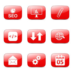 SEO Internet Sign Square Vector Red Icon Design Set 6