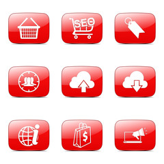SEO Internet Sign Square Vector Red Icon Design Set 7