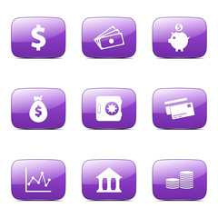 Financial Banking Square Vector Violet Icon Design Set