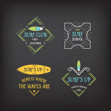 Surf vintage elements. Retro logo board. 