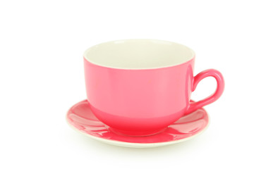 Empty pink cup isolated on white