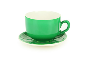 Empty green cup isolated on white