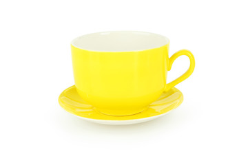 Empty yellow cup isolated on white