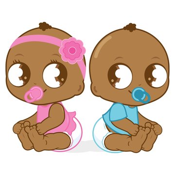 Cute babies, a baby girl and a boy. Vector illustration.