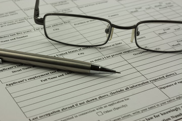 Close up of an application form