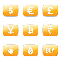 Currency Sign Square Vector Yellow Icon Design Set