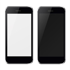 Realistic mobile phones with black and blank  screen.