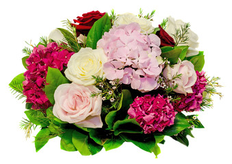 Roses with hydrangea, hortensia flowers, bouquet