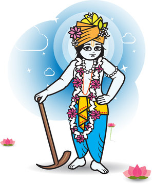 Lord Shri Balaram with plow, vector illustration. 