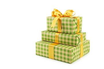 Obraz premium Gift box with golden bow isolated on white