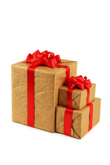 Gift box with red bow isolated on white