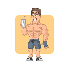 Bodybuilder holding glass cocktail protein