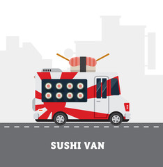 Street food van. Fastfood delivery. Flat design vector