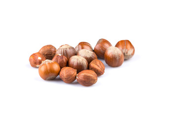 Hazelnuts on white