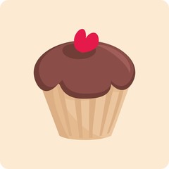 Sweet vector cake with red heart on pastel background