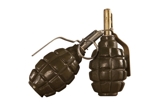 two hand grenade isolated on white background