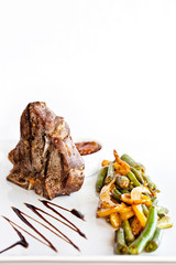 Beef steak with pepper sauce and Grilled vegetables