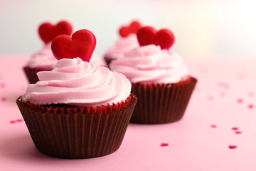 Delicious cupcake for Valentine Day close-up