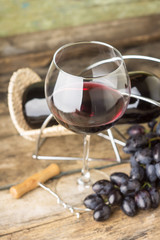 Winery menu background. Red wine with fresh grapes