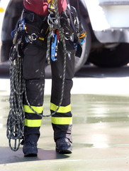 strong nylon ropes and tools for climbers
